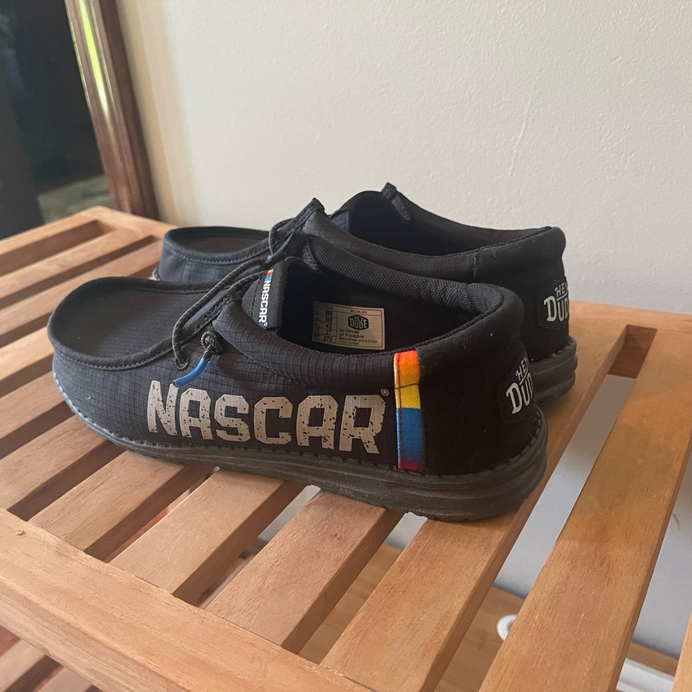 Black NASCAR Slip-On Hey Dude Shoes